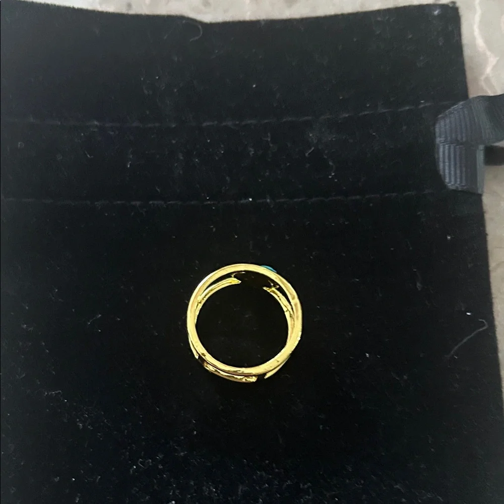 Gold-Plated Ring with Turquoise Stone - Women's Jewelry size 7
